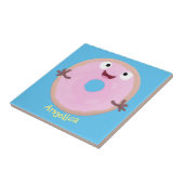 Cute happy roze glaasje donut cartoon tegeltje (Zijkant)