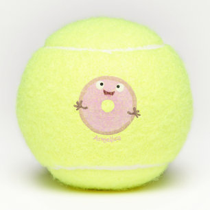 Cute happy roze glaasje donut cartoon tennisballen