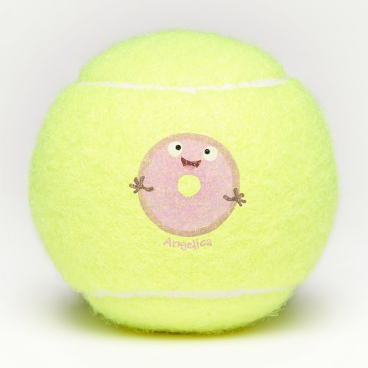 Cute happy roze glaasje donut cartoon tennisballen (Voorkant)