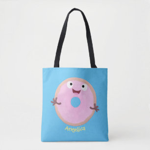 Cute happy roze glaasje donut cartoon tote bag