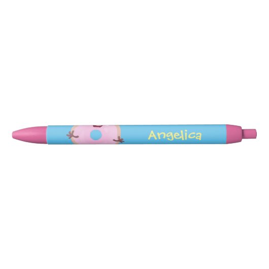 Cute happy roze glaasje donut cartoon zwarte inkt pen (Voorkant)