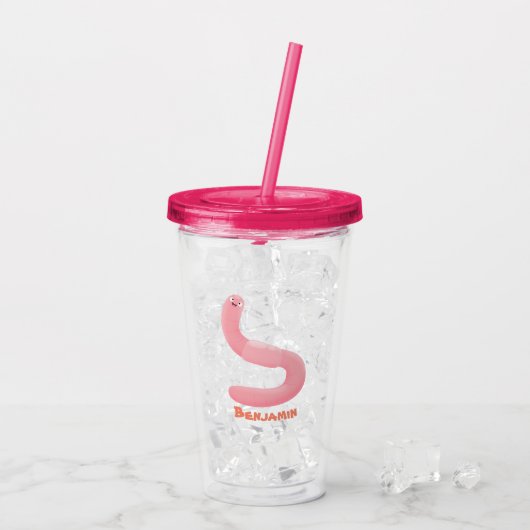 Cute happy roze regenworm cartoon acryl drinkbeker (Achterkant ijs)