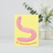 Cute happy roze regenworm cartoon briefkaart (Staand voorkant)
