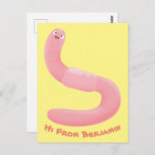 Cute happy roze regenworm cartoon briefkaart (Voorkant / Achterkant)