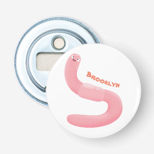 Cute happy roze regenworm cartoon button flesopener