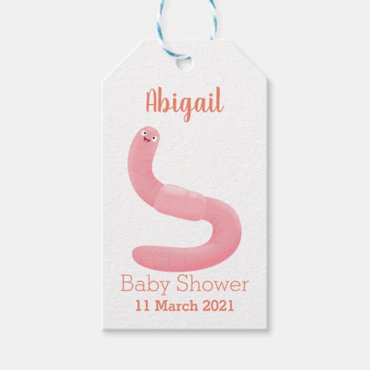 Cute happy roze regenworm cartoon cadeaulabel (Voorkant)