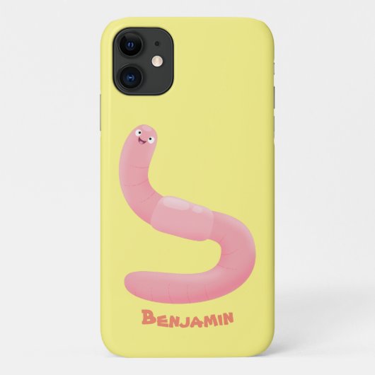 Cute happy roze regenworm cartoon Case-Mate iPhone case (Achterkant)