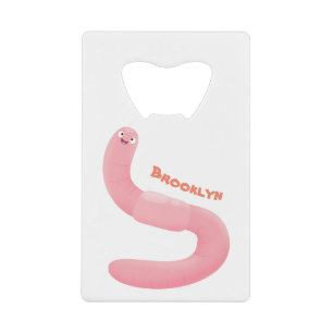 Cute happy roze regenworm cartoon creditkaart flessenopener