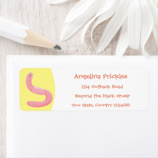 Cute happy roze regenworm cartoon etiket (Insitu)