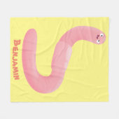 Cute happy roze regenworm cartoon fleece deken (Voorkant (Horizontaal))