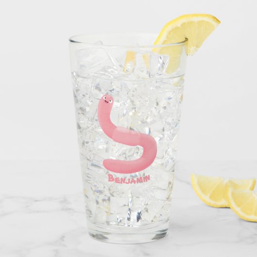 Cute happy roze regenworm cartoon glas (Achterkant ijs)