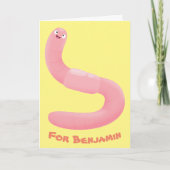 Cute happy roze regenworm cartoon kaart (Voorkant)