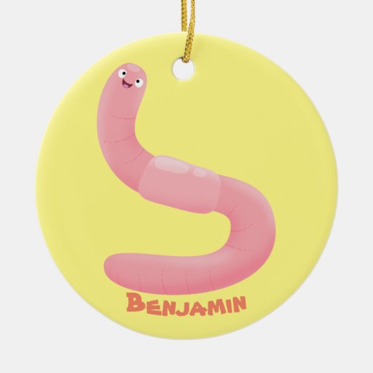 Cute happy roze regenworm cartoon keramisch ornament (Voorkant)