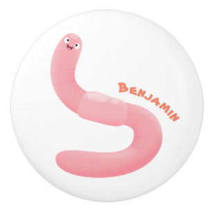 Cute happy roze regenworm cartoon keramische knop