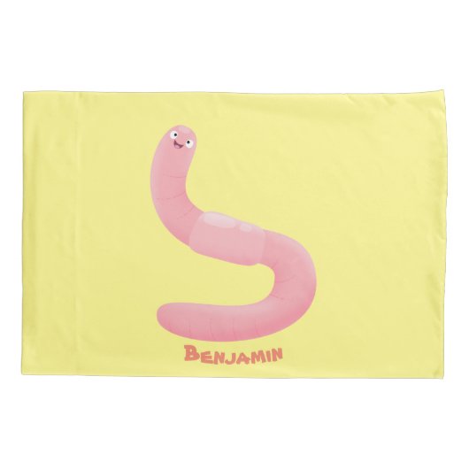 Cute happy roze regenworm cartoon kussensloop (Achterkant)