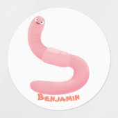 Cute happy roze regenworm cartoon labels (Design 1)