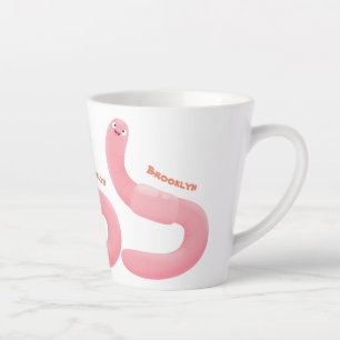 Cute happy roze regenworm cartoon latte mok