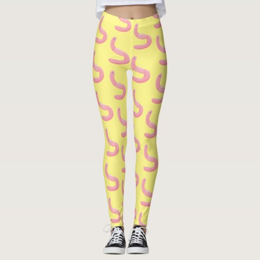 Cute happy roze regenworm cartoon leggings (Voorkant)