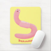 Cute happy roze regenworm cartoon muismat (Met muis)