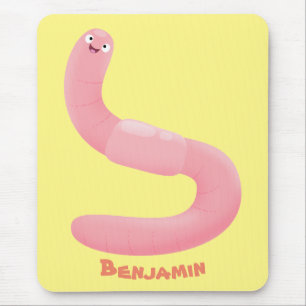 Cute happy roze regenworm cartoon muismat