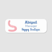 Cute happy roze regenworm cartoon naamplaatje (Voorkant)