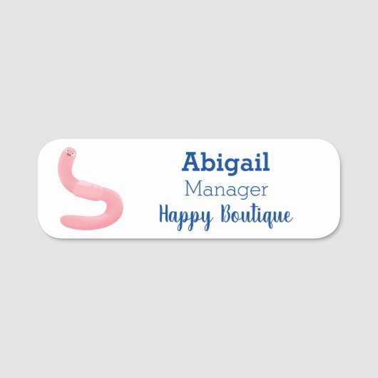 Cute happy roze regenworm cartoon naamplaatje (Voorkant)