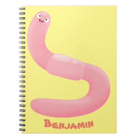 Cute happy roze regenworm cartoon notitieboek (Voorkant)