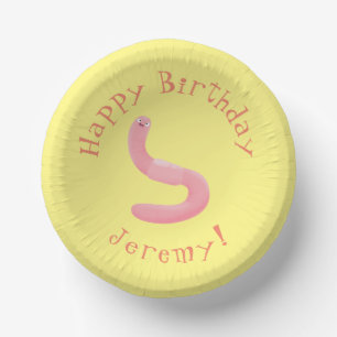 Cute happy roze regenworm cartoon papieren kommen