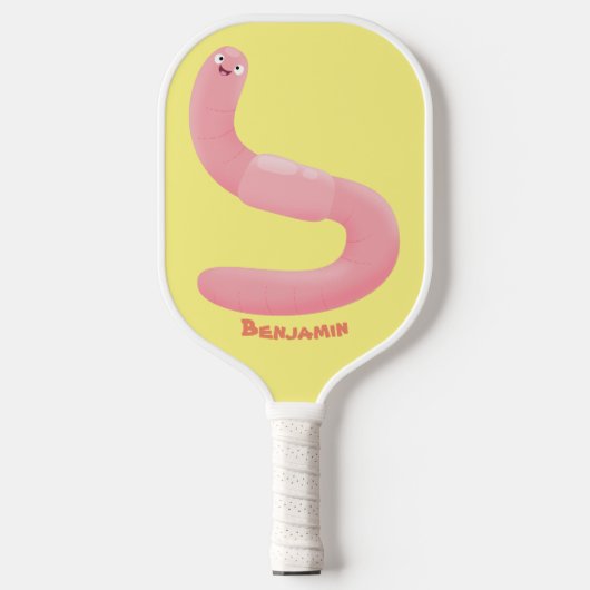 Cute happy roze regenworm cartoon  pickleball paddle (Voorkant)