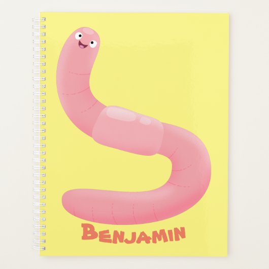 Cute happy roze regenworm cartoon planner (Voorkant)
