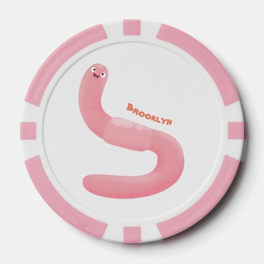 Cute happy roze regenworm cartoon poker chips (Voorkant)
