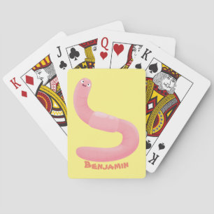 Cute happy roze regenworm cartoon pokerkaarten