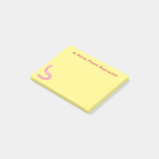 Cute happy roze regenworm cartoon post-it® notes (Schuin)