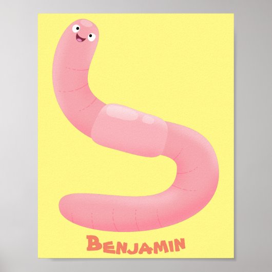 Cute happy roze regenworm cartoon poster (Voorkant)