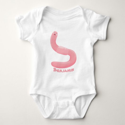 Cute happy roze regenworm cartoon romper (Voorkant)