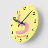 Cute happy roze regenworm cartoon ronde klok (Hoek)