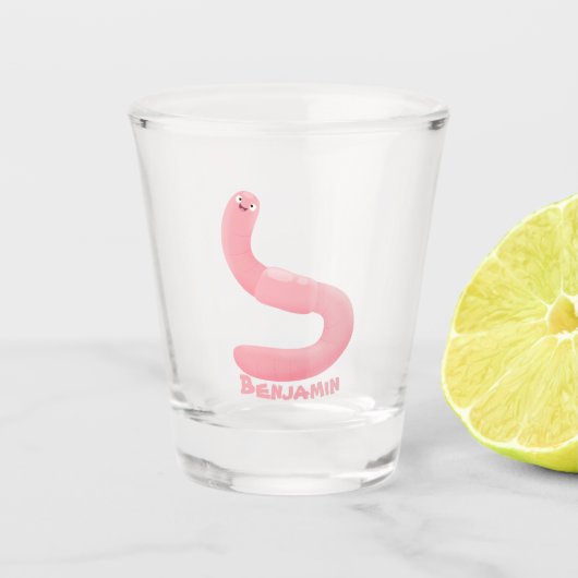 Cute happy roze regenworm cartoon shot glas (Voorkant)