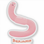 Cute happy roze regenworm cartoon sticker (Voorkant)