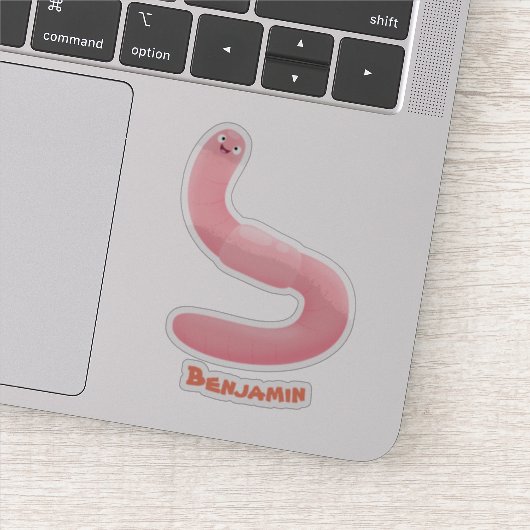 Cute happy roze regenworm cartoon sticker (Detail)