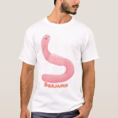 Cute happy roze regenworm cartoon t-shirt (Voorkant)