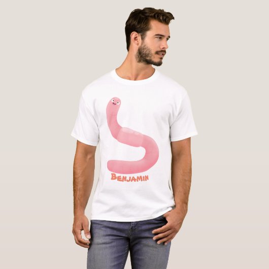 Cute happy roze regenworm cartoon t-shirt (Voorkant volledig)
