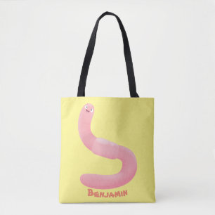 Cute happy roze regenworm cartoon tote bag