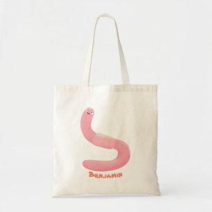 Cute happy roze regenworm cartoon tote bag