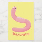 Cute happy roze regenworm cartoon voedselcontainer etiket (Enkel label)