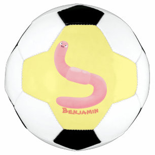 Cute happy roze regenworm cartoon voetbal