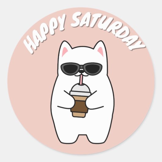 CUTE HAPPY SATURDAY CAT CLASSIC ROUND STICKER (Voorkant)