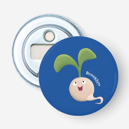 Cute happy seed cartoon illustratie button flesopener (Voorkant)