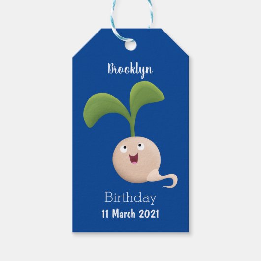 Cute happy seed cartoon illustratie cadeaulabel (Voorkant)