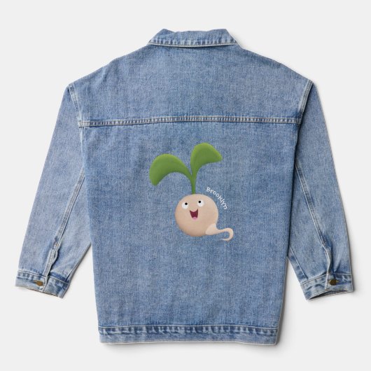 Cute happy seed cartoon illustratie denim jacket (Achterkant)