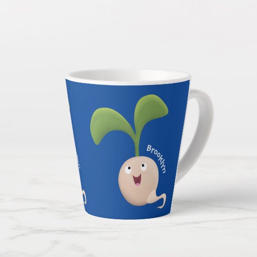 Cute happy seed cartoon illustratie latte mok (Rechterhoek)